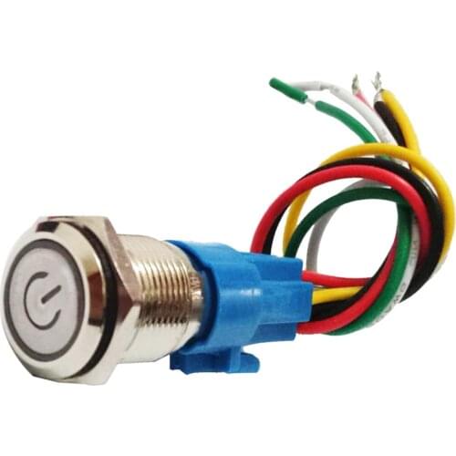 Latching Push Button Switch Metal Silver Shell 16mm with 15cm Wire 220V