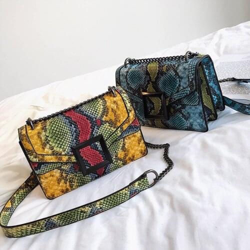 Fashion snakeskin pattern lock chain small square bag nio goddess shoulder bag messenger bag