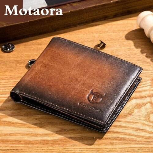 MOTAORA Mens Vintage Wallet 2021 New Genuine Leather Short Wallets RFID Male Card Holder Multi-layer Casual Coin Purse For Men