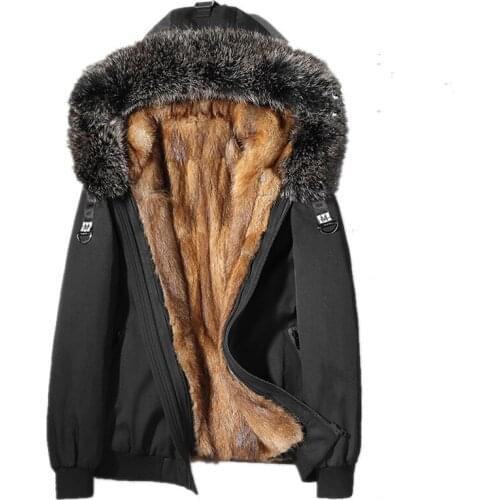 Real Fur Coat Men Winter Jacket Natural Mink Fur Liner Parka Men Real Raccoon Fur Collar Warm Jacket Parkas L18-6603 MY1862