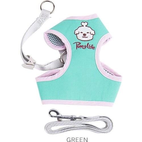 Nylon Mesh Puppy Cat Harnesses Vests Embroidery Dog Harness and Leash Set for Chihuahua Pug Small Medium Walking Lead Leash Cats