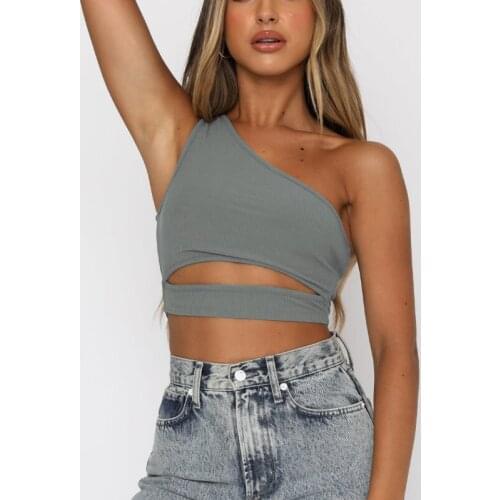 2021 New Fashion Hot Sexy Women Summer Sexy Casual Sleeveless One-shoulder Short Tee Shirt Crop Top Vest Strap Tank Top Blouse
