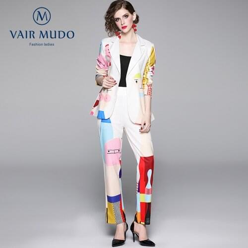 The New Fashion Elegant Thin Printed Suits Women Foot Pants Retro Flavor Fashionable Two-Piece Suit Fashion Office Lady Y-98