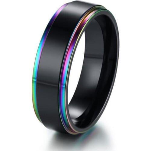 6mm Black Titanium Ring Multicolor Stainless Steel Wedding Ring for Men Highly Polished Finger Jewelry