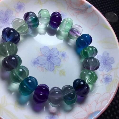 Wholesale Color Fluorite Natural Crystal Bracelet Pumpkin Beads Bracelet Lucky Beauty for Women Men Gift Simple Crystal Jewelry