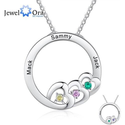 Personalized Necklaces Stainless Steel Family Jewelry Fashion Heart Pendant Engraved Names Customize Birthstones Gift for Women