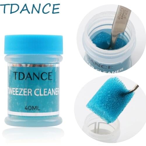 TDANCE 40ml Eyelashes Tweezers Cleaner Eyelash Extension Tweezers Cleaning Tools Sponge Ball Cleaning Glue Remover Liquid
