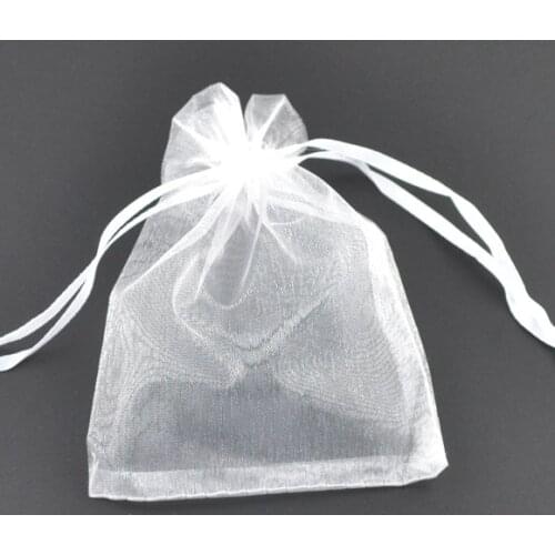 DoreenBeads Gift pouch &bag, organza, white, with draw, wedding, 9x7cm.100PCs (B07738)