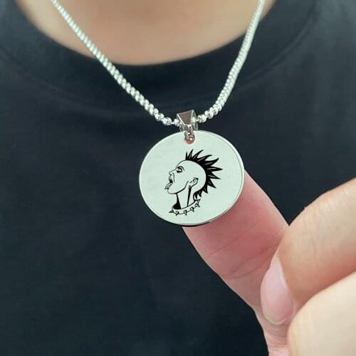 BLINGPAW Stainless Steel Pendant Neckalce Punk Avatar Head Portrait Keychain Bag Ornaments Tag Gold Black Silver