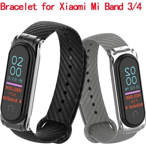 Strap for Mi Band 4 Carbon Fiber Band Metal Case sport Bracelet for Xiaomi Mi Band 3/4 Wristband for Miband 3 4 Strap Watch band