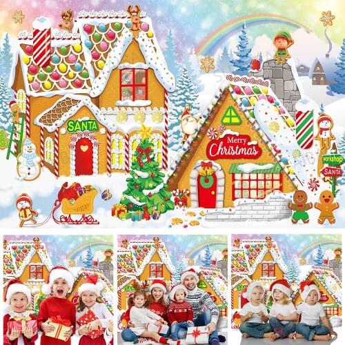 Christmas Gingerbread House Photo Backdrop Santa Candy Tree Background for Christmas Baby Shower Birthday Party Decorations