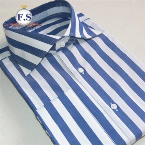 Made to measure wider stripe blue stripe men dress shirt with long sleeve