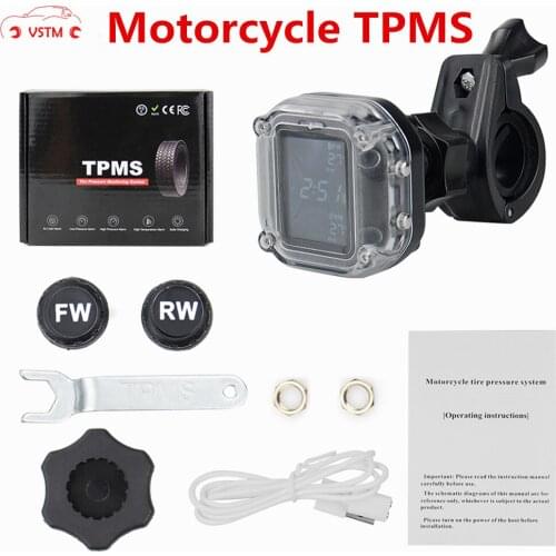Motorcycle TPMS Tire Pressure Tire Temperature Monitoring System 2pcs Sensor 5V 6.2Bar USB Active Alarm Time Display for Safety