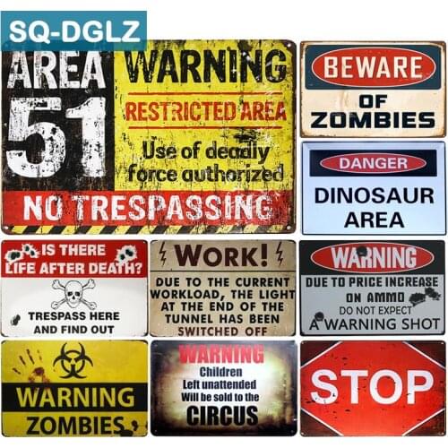 [SQ-DGLZ] BEWARE OF ZOMBIES & AREA 51 Metal Sign Wall Decor Tin Sign Vintage Metal Signs Home Decor Painting Plaques Art Poster