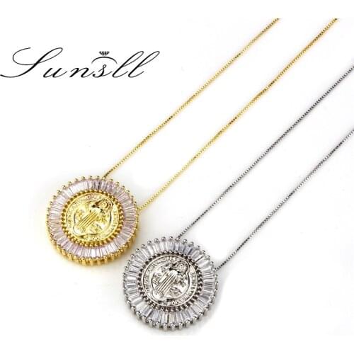 SUNSLL Gold Copper necklace White Cubic Zirconia Round Pendant Necklace for Women Fashion Lady Jewelry CZ Colar Feminina