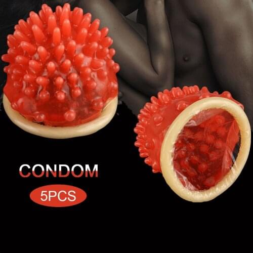 5 Pcs Condoms For Men Long Sex Coral Ribs Ultra Thin Condom Dotted Spike Latex Condoms female Easy To Orgasm Sex Products