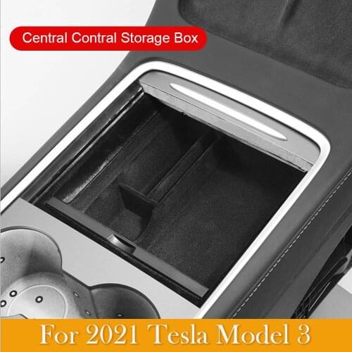 Tesla Model3 Car Central Armrest Storage Box For Tesla Model 3 2021 Accessories Center Console Flocking Organizer Containers New