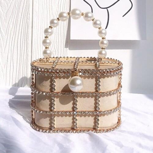 Diamonds Beaded Evening Party Bags 2021 Luxury Hollow Out Preal Beaded Metallic Cage Handbags Ladies Wedding Party Purse