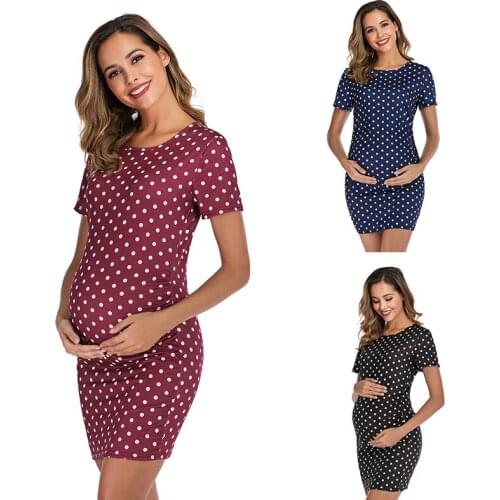 2021 Spring Summer Vintage Maternity Dress O-Neck Elegant Short Sexy Dress Dot Print Dresses for Pregnancy Clothes