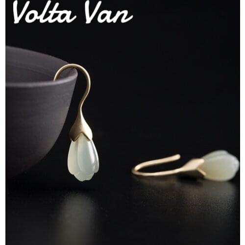 Volta Van Drop Earrings 925 Sterling Silver 2021 New Elegant Khotan Jade Chinese Style Vintage Magnolia Luxury Silver Earrings