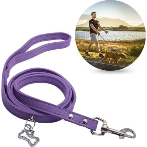 Suede Leather Pet Dog Leash Cats Dogs Walking Lead Rope With Bling Rhinestone Bone Pendant Pet Cat Collar Leashes Strap Dropship