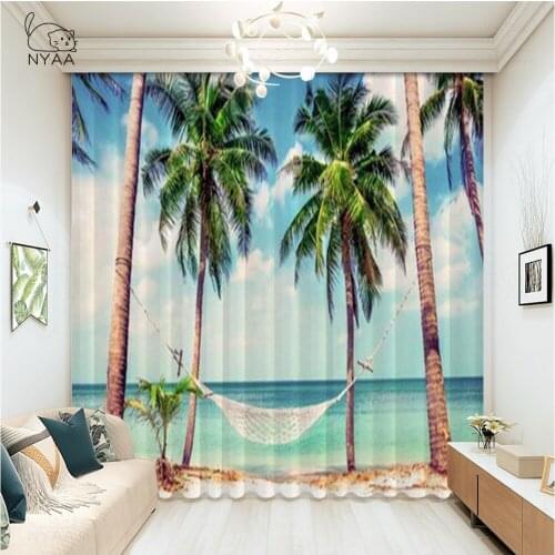 Nature Green Palm Leaf On Tropical Beach Curtain Curtain For Children Coffee Curtain Luxury Living Room Modern Micro Shading