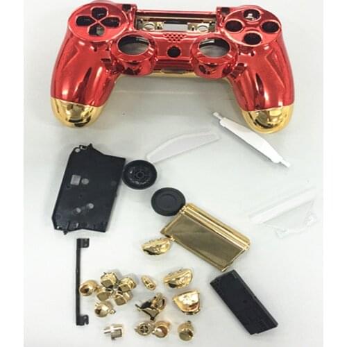 Full Housing Shell Plating Case Cover Buttons For PS4 Sony Playstation 4 v1 Wireless Controller - Chrome Gold Red Replacement
