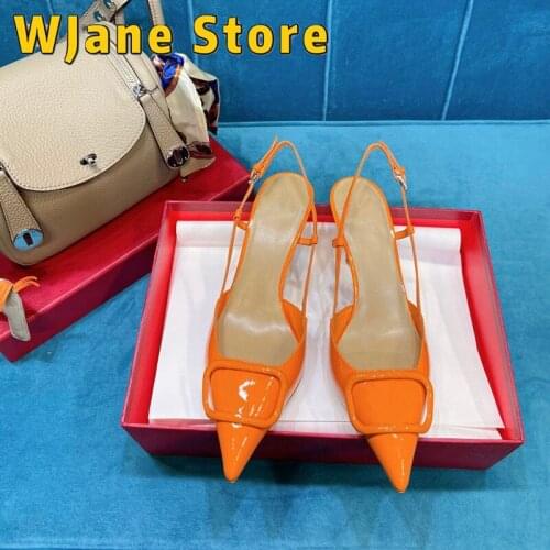 Runway Sandals High Heels For Women Lady Shoes Orange Studded Spikes Strappy Slingback Designer sandalias mujer Genuine Leather