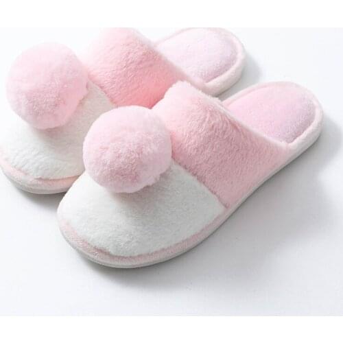 Women Indoor Slippers Warm Slippers Cute rabbit tail Winter slippers women Cotton Slippers Non-slip Slippers Woman Slippers