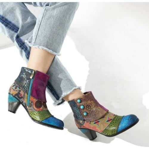 New Womens Retro Short Boots Classic Fashion Handmade Stitching Ankle Boots for Women Fashion Thick Heel Womens Single Boots