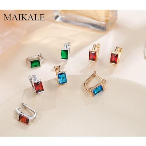 MAIKALE Classic Design MultiColor Zirconia Stud Earrings for Women Red Blue Black Green Small Earrings Wedding Party Jewelry