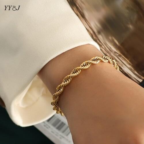 Bold twist rope chain bracelets for women stainless steel bracelet jewelry punk minimalism wholesale mother gift free tarnish