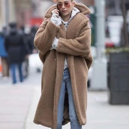 Women Faux Fur Coat 2021 Autumn Winter Thick Warm Fluffy Long Fur Coats Lapel Shaggy Jackets Overcoat Plus Size Outwear NUW608