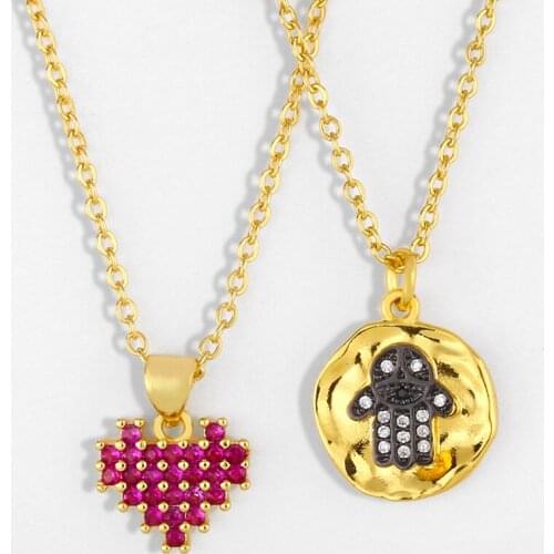 Gold Chain Fatima Hand Necklace For Women Small Crystal Red Heart Necklace CZ Zirconia Hamsa Hand Jewelry main de fatma nker23