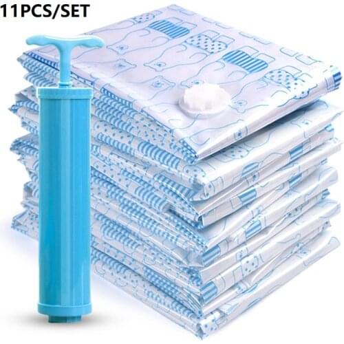 11pcs/set Vacuum Bags for Clothes Storage Bag Wardrobe Closet Organizer Garment Clothing Vacuum Bag With Hand Pump
