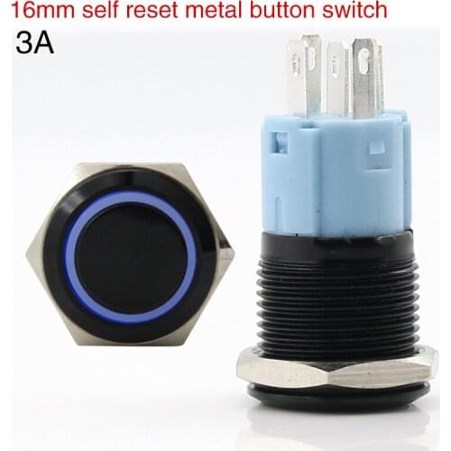 16mm automatic reset with metal button switch ring aluminum oxide black current 3A can be customized Circular icon