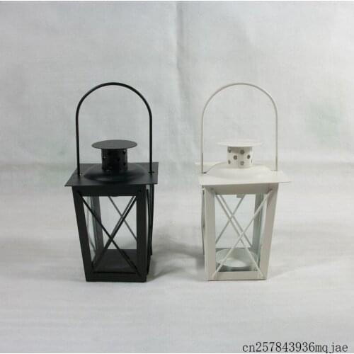 20pcs Metal Candle Holder Small Iron Lantern Shaped Candle Holders Black White Color