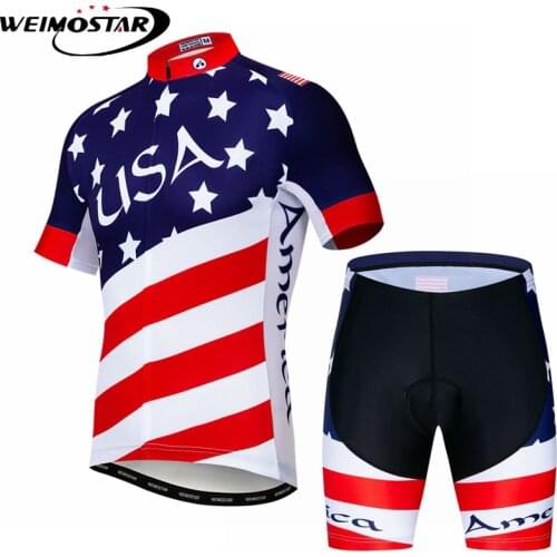 2019 USA Cycling Jersey Set Men Bike Shirt Short Sleeve 5D Gel Pad Shorts Ropa Ciclismo Maillot National Team Bicycle Clothing