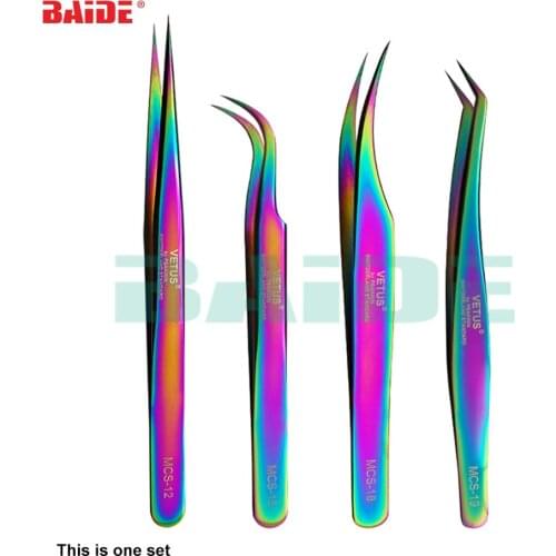 4 in 1 Set 100% Vetus MCS - 12 15 18 19 Colorful Premium Beauty Makeup Tweezers for Eyelashes Extension Pinzas Grafting Tools