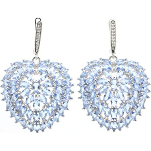 46x28mm Big European Design Jewelry Set Violet Tanzanite White CZ 925 Sterling Silver Pendant Earrings Dating