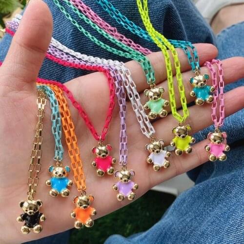 5Pcs Enamel Cute Animal shaped pendant necklace Fashion Charm colorful link chain necklace Copper Collares for gift party