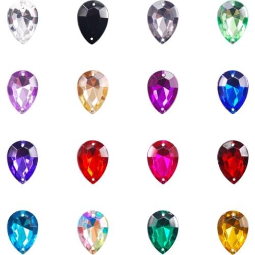 8*13mm Sew On Color Water Drop Shape Acrylic Rhinestone Pointback Crystal Beads For DIY Dress Garment