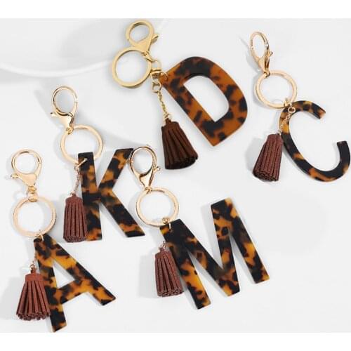 Acrylic Letter Keychain Trendy Initial Alphabet Leopard Charm Key Ring Pendant Letter A-Z Jewelry Keychain Accessories брелок