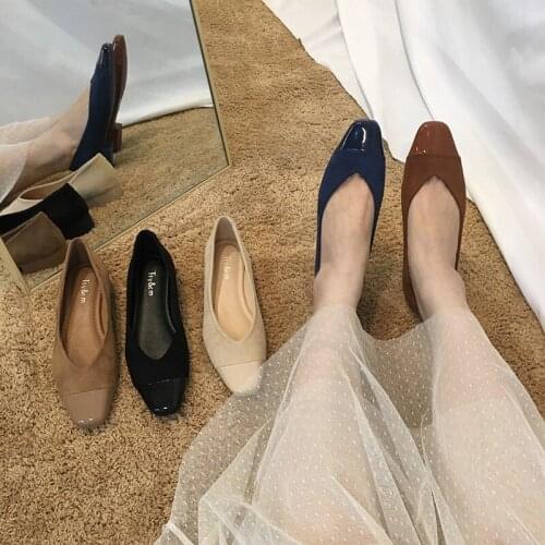 New Patchwork flats shoes woman soft bottom ballerina moccasins flock & leather square toe loafers ladies spring roll-up ballet