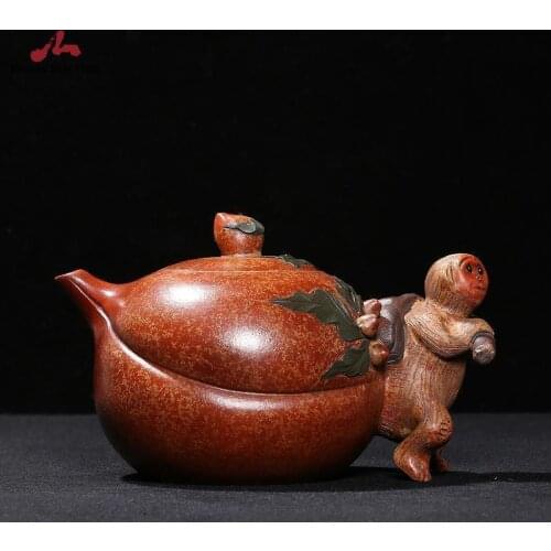 Handmade Yixing Teapot 450cc Purple Clay Monkey Peach Zisha Pot