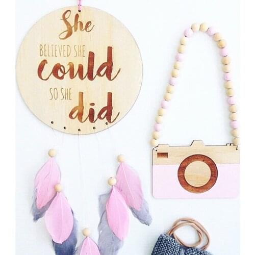 Wooden Colorful Bead Camera Shape Tag Baby Room Shooting Props