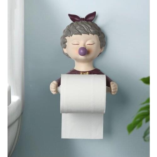 European Cute Girl Wall Paper Tube Tissue Box Wash Towel Storage Rack Resin Decoration Art Home Bathroom Toilet Ornament Crafts
