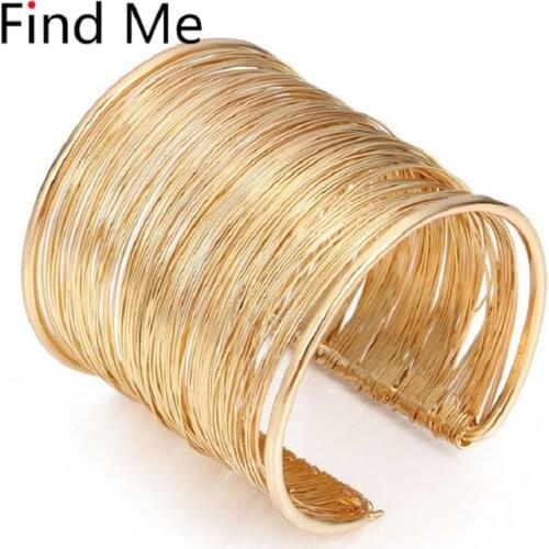 Find Me 2019 brand Fashion Alloy Multilayer Bracelets Bangles for Women Jewelry Wholesale Vintage gold color Maxi Cuff Bracelet