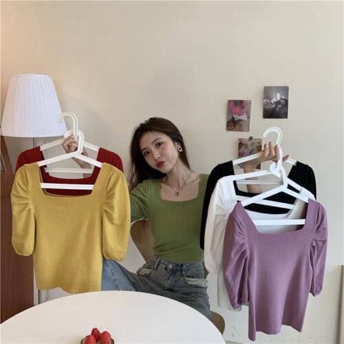 Woman TShirts Peplum Top Female 2020 Summer Retro Square Collar Sexy T-shirt Crop Top Mujer Camisetas