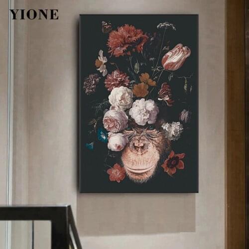 Jungle Black Leopard Deer Chimpanzee Canvas Picture Print Custom Modern Abstract Animal Plants Wall Painting Home Decor Poster